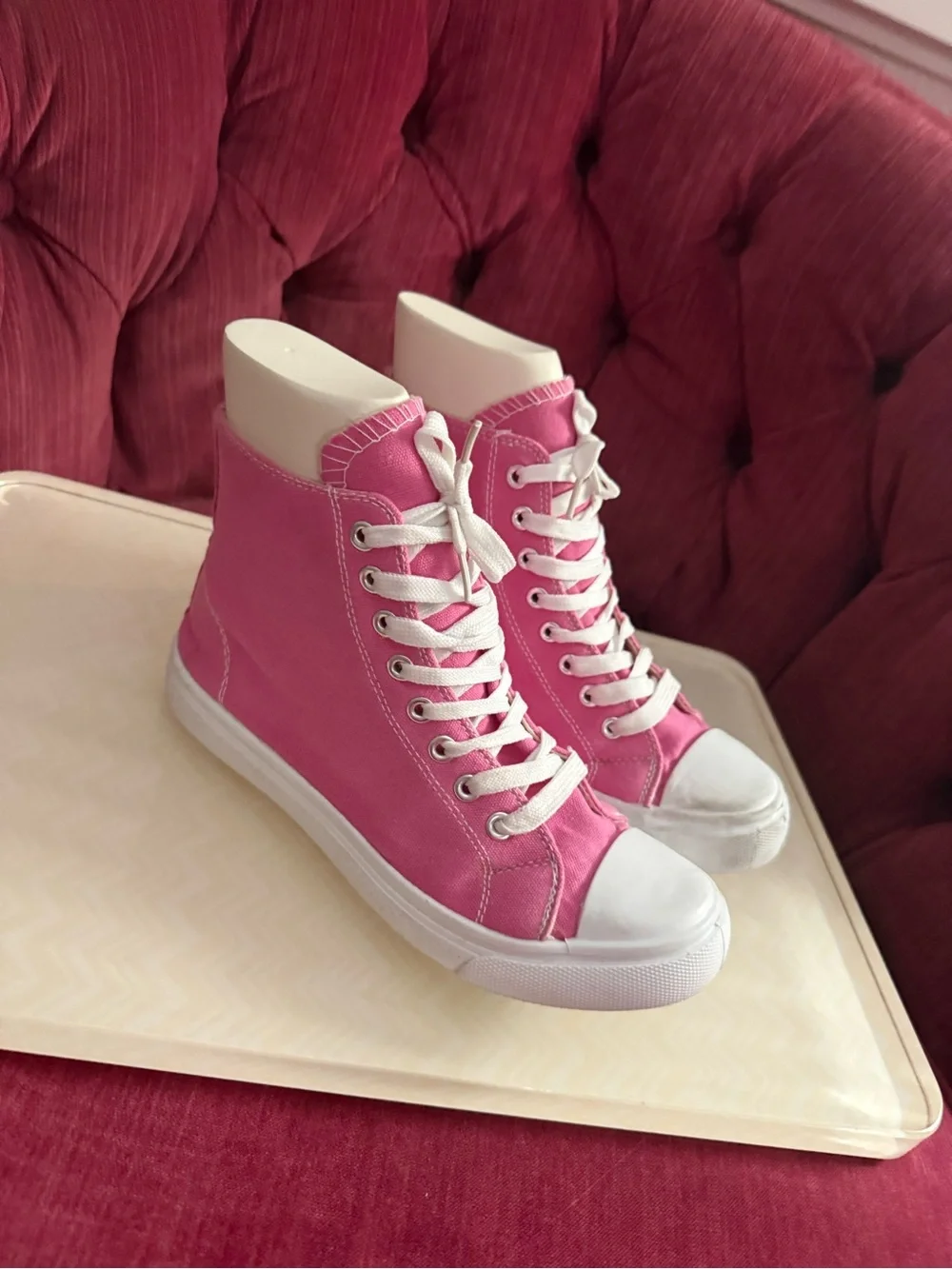 Forever 21 Women's Pink High-Top Canvas Sneakers